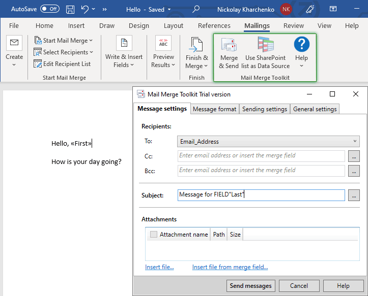 Personalisierte Serienmails mit Word, Outlook und Excel