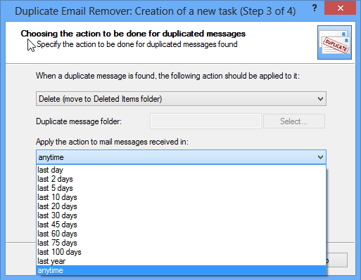 Remove email duplicates in Outlook: Wizard step 3-1