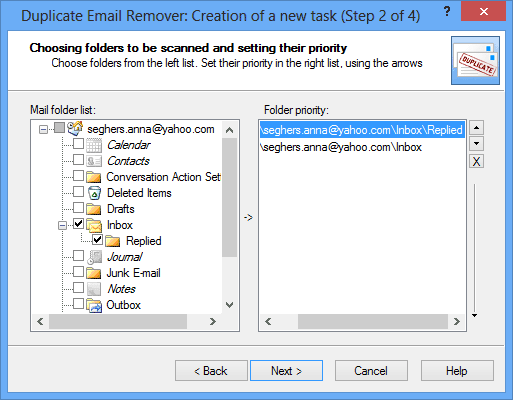 Delete duplicate messages in Outlook: Wisard step 2