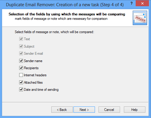 Delete duplicate emails in Outlook: Wizard step 4