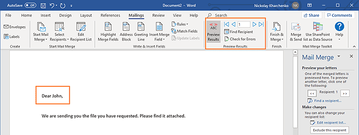 Mail Merge in Word