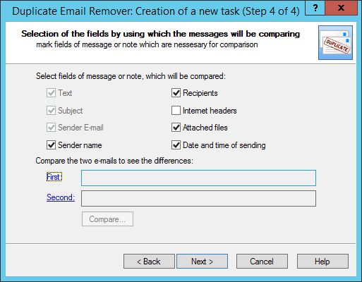 Fields to find duplicate emails in Outlook 2013