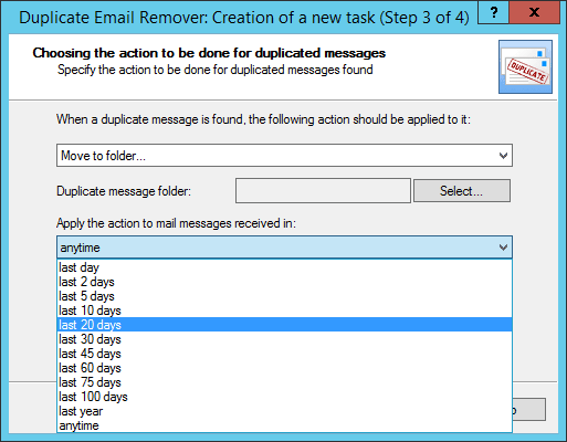 Time frame to search duplicated email messages in Outlook 2013