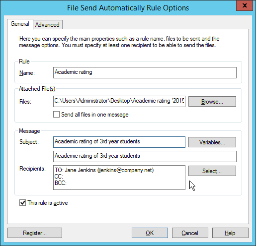 General settings of file send automatically