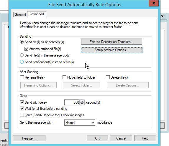 Advanced settings in File Send Automatically
