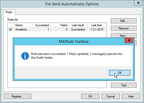 Successful test of File Send Automatically in Outlook