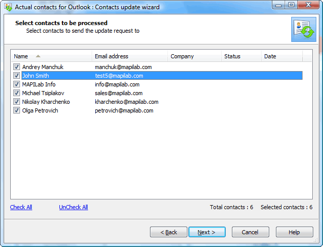 Updating address book in Microsoft Outlook.