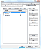 Attachments Processor settings in the Outlook Options, Advanced mode