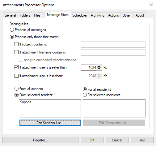 Filters assit to process outlook attachments