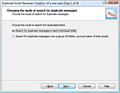 Selecting the way to search for duplicate email messages