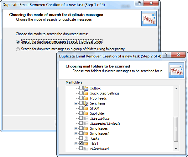 Selecting Outlook mail folders for scanning
