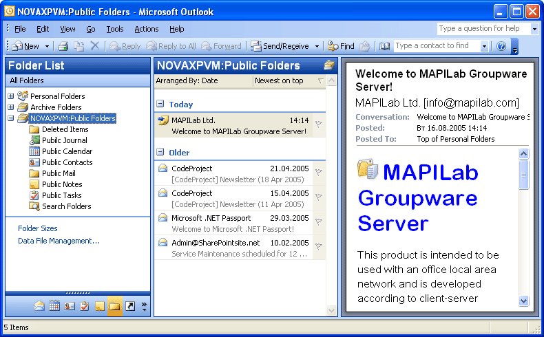 Screenshot of MAPILab Groupware Server