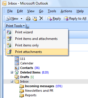 Print Tools for Outlook - Automatically prints messages and attachments