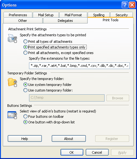 Screenshot of Print Tools for Outlook