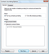 Folders tab settings of the Contacts Journaling component