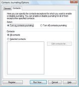 Contacts tab settings of the Contacts Journaling component