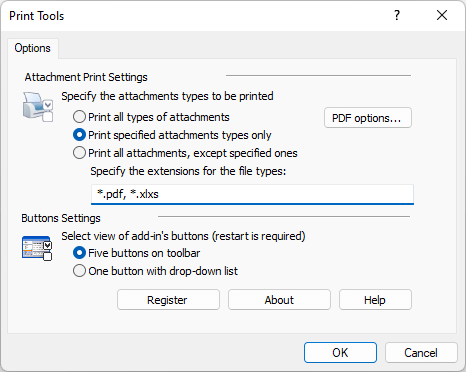 Print Tools for Outlook settings