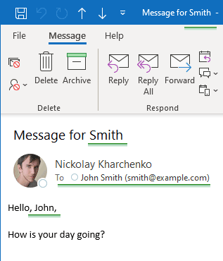 Hide Outlook recipient