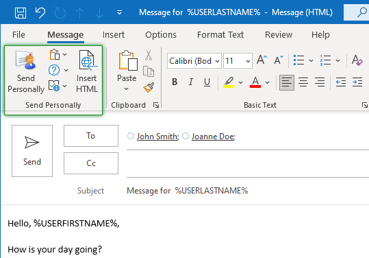 Personalized Mailing in Outlook