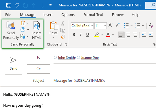 Personalized mailing in Outlook