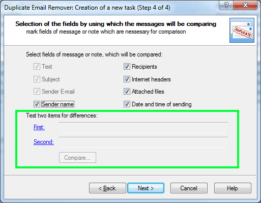 Step 4 in Duplicate Email Remover wizard