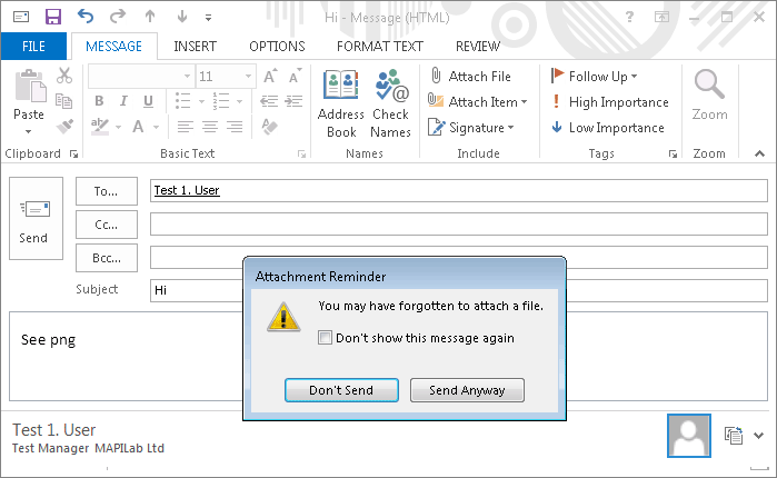 Outlook attachments reminder in action