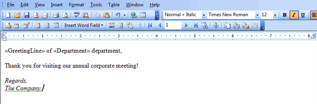Mail merge in Word 2003