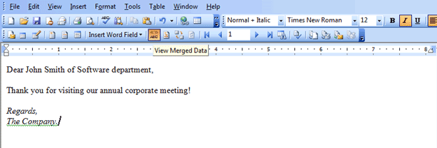 Mail merge in Word 2003