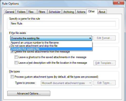 Options to process Outlook attachments