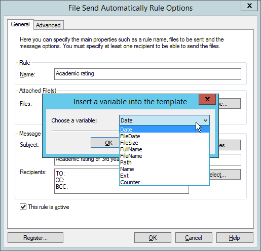 Insert varIable in File Send Automatically