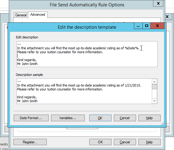Description template in File Send Automatically