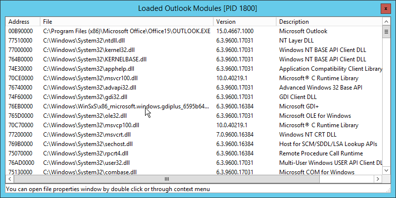 Security for Outlook modules list