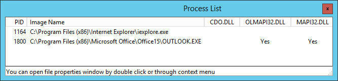 Security for Outlook process list
