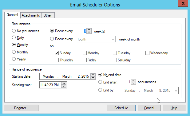 Outlook Email Scheduler options