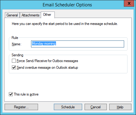 Outlook Email Scheduler options