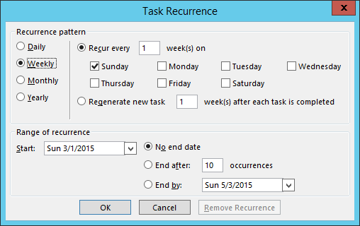 Task options in Outlook add-in