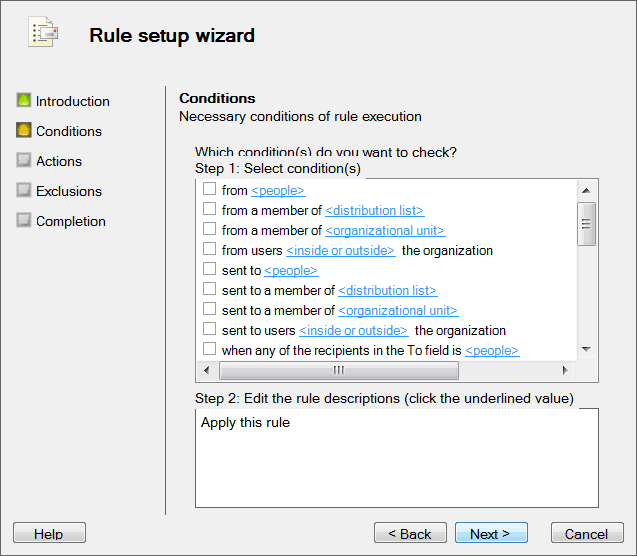 Setup rules to process Exchange attachments