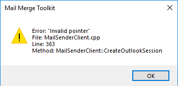 mail merge toolkit invalid pointer error
