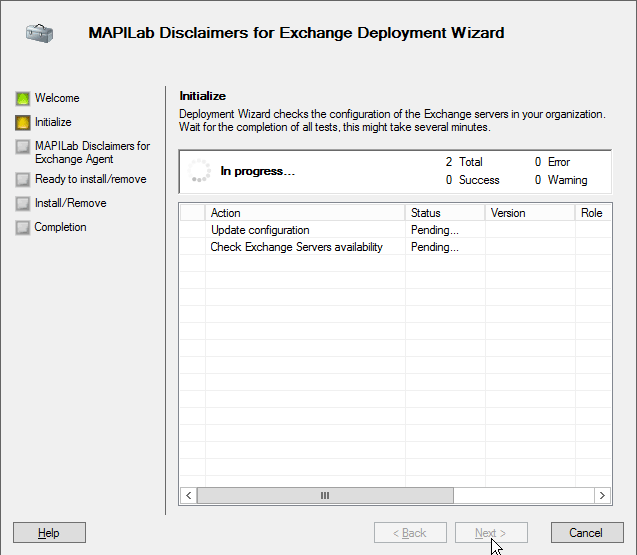 Deployment wizard in MAPILab Disclaimers for Exchange