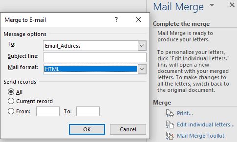 Regular mail merge in Word