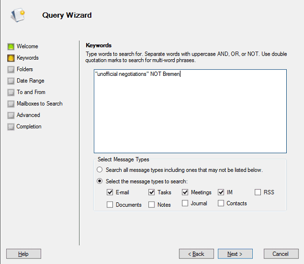 Query Wizard in Exchange Search solution