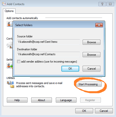 Old Outlook ccontacts processing