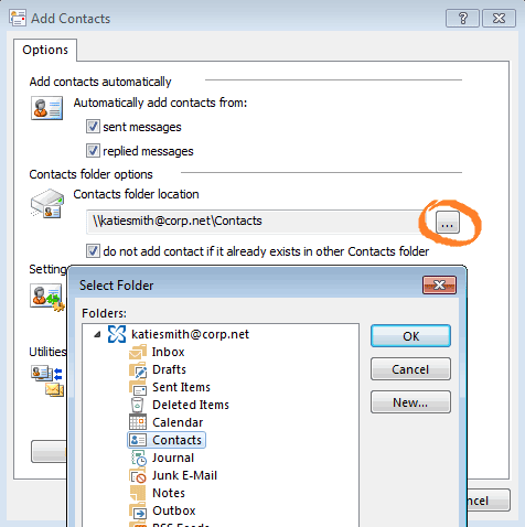 Outlook contact list interaction