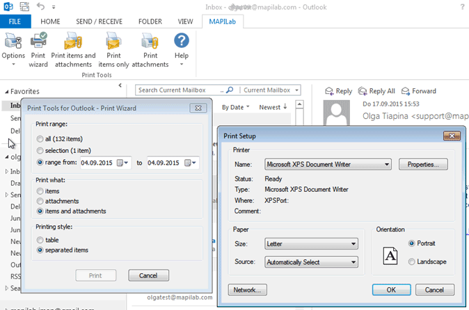 Printer wizard in Outlook