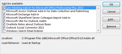 Available Outlook add-ins