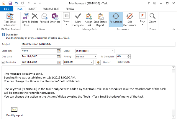 Outlook task creation