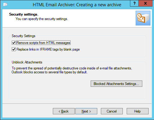 Outlook HTML Archiver wizard