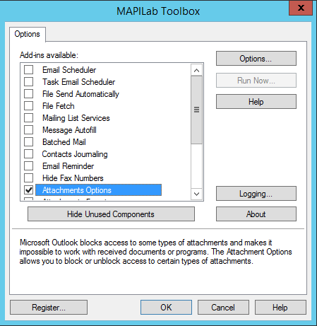 Toolbox for Outlook options