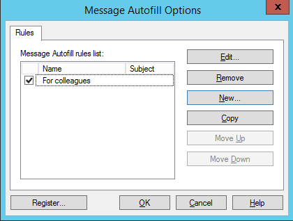 Message Autofill for Outlook options