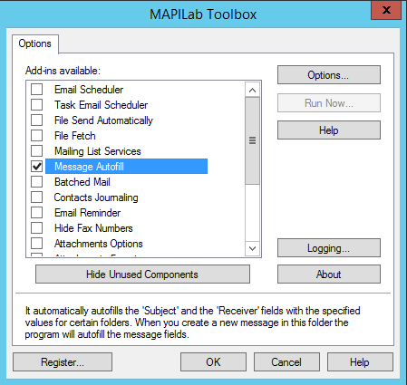 Outlook Toolbox options